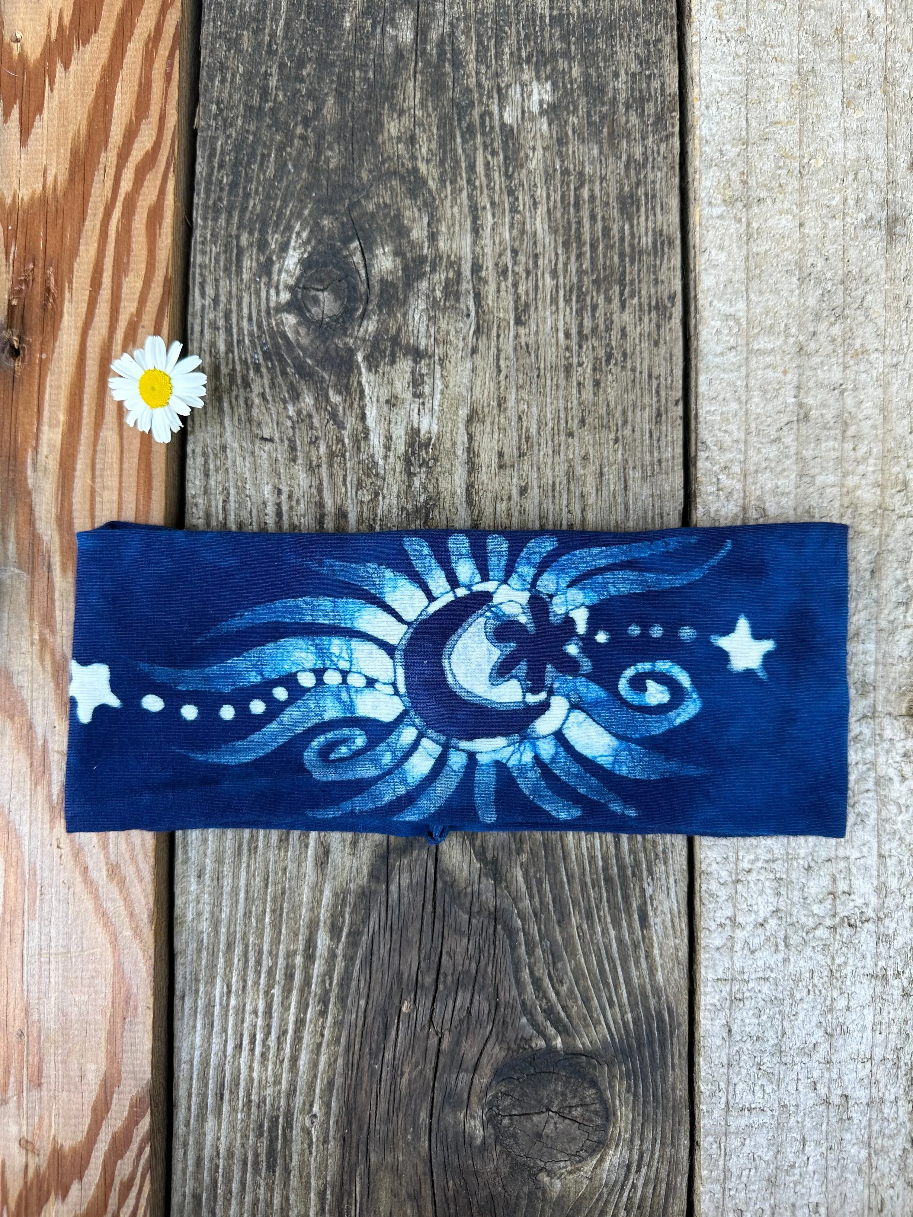 Blue Purple Moon and Stars Handmade Batik Headband