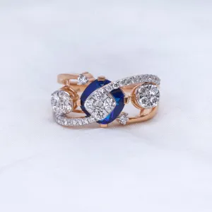 Blue Sapphire Wave Diamond Ring | Modern Luxury Ring