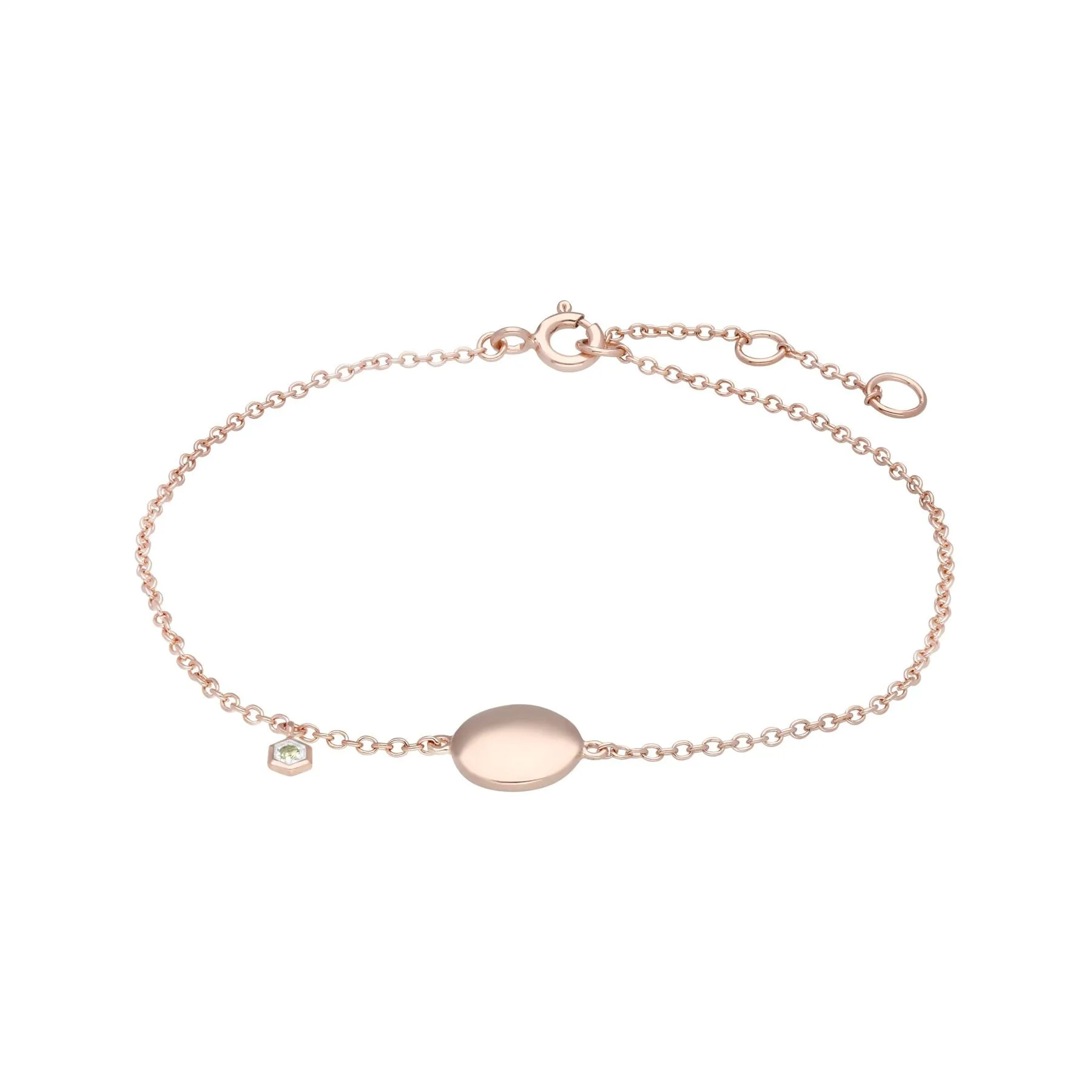 Bracelet à Graver Argent 925 Plaqué Or Rose Péridot