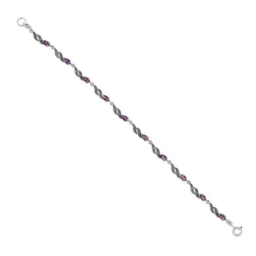 Bracelet Style Art Nouveau Argent 925 Améthyste Poire et Marcassite