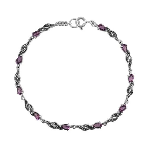 Bracelet Style Art Nouveau Argent 925 Améthyste Poire et Marcassite