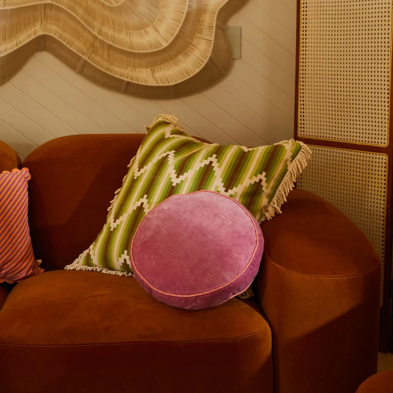 Castilo Round Velvet Cushion - Rosewater - Sage & Clare