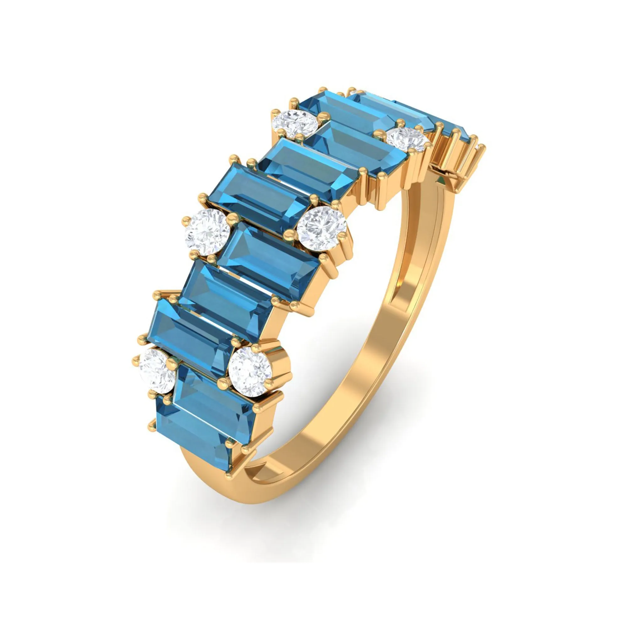 Certified London Blue Topaz and Moissanite Half Eternity Ring