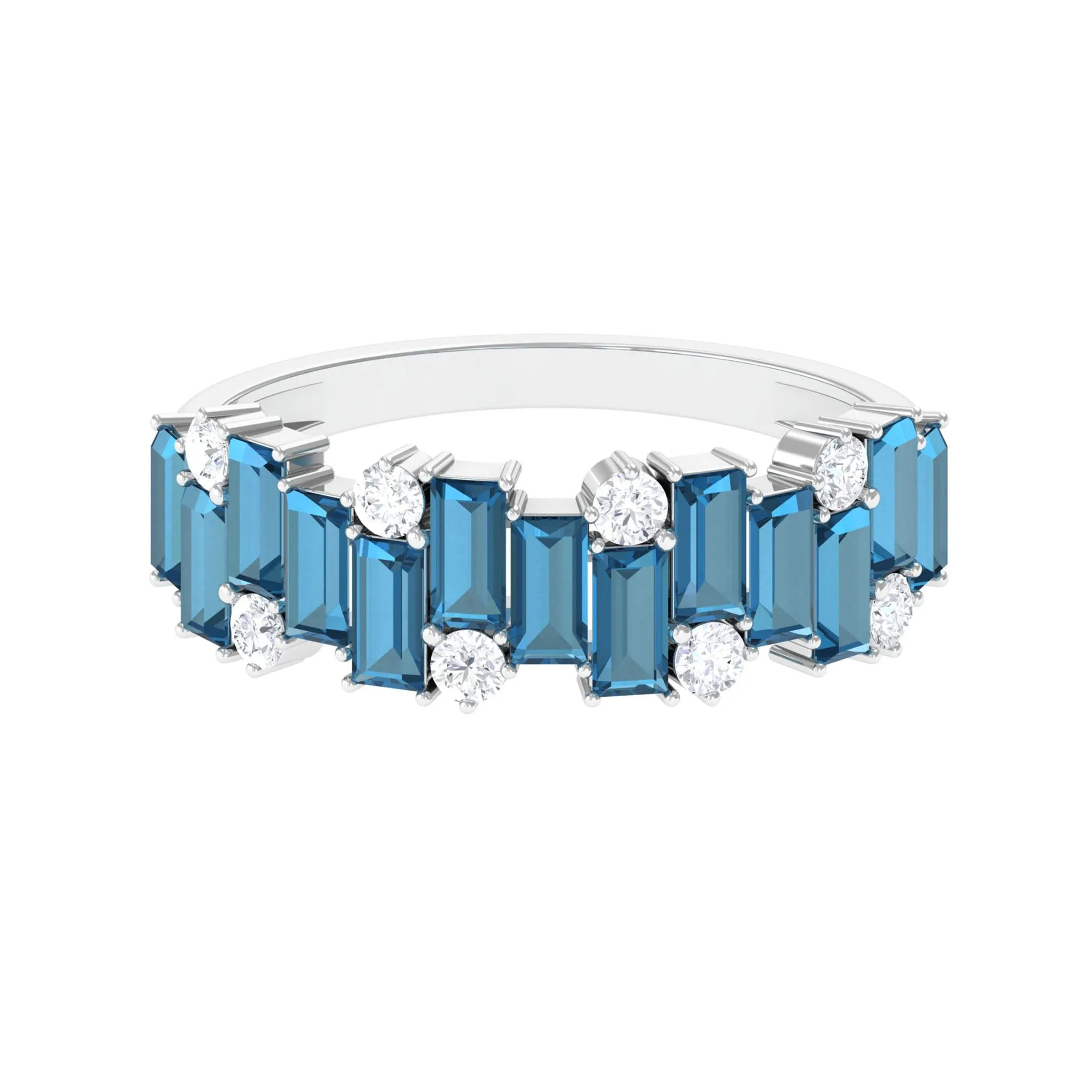 Certified London Blue Topaz and Moissanite Half Eternity Ring