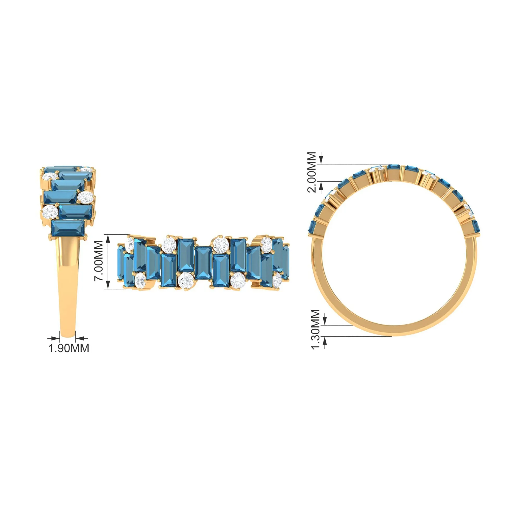 Certified London Blue Topaz and Moissanite Half Eternity Ring
