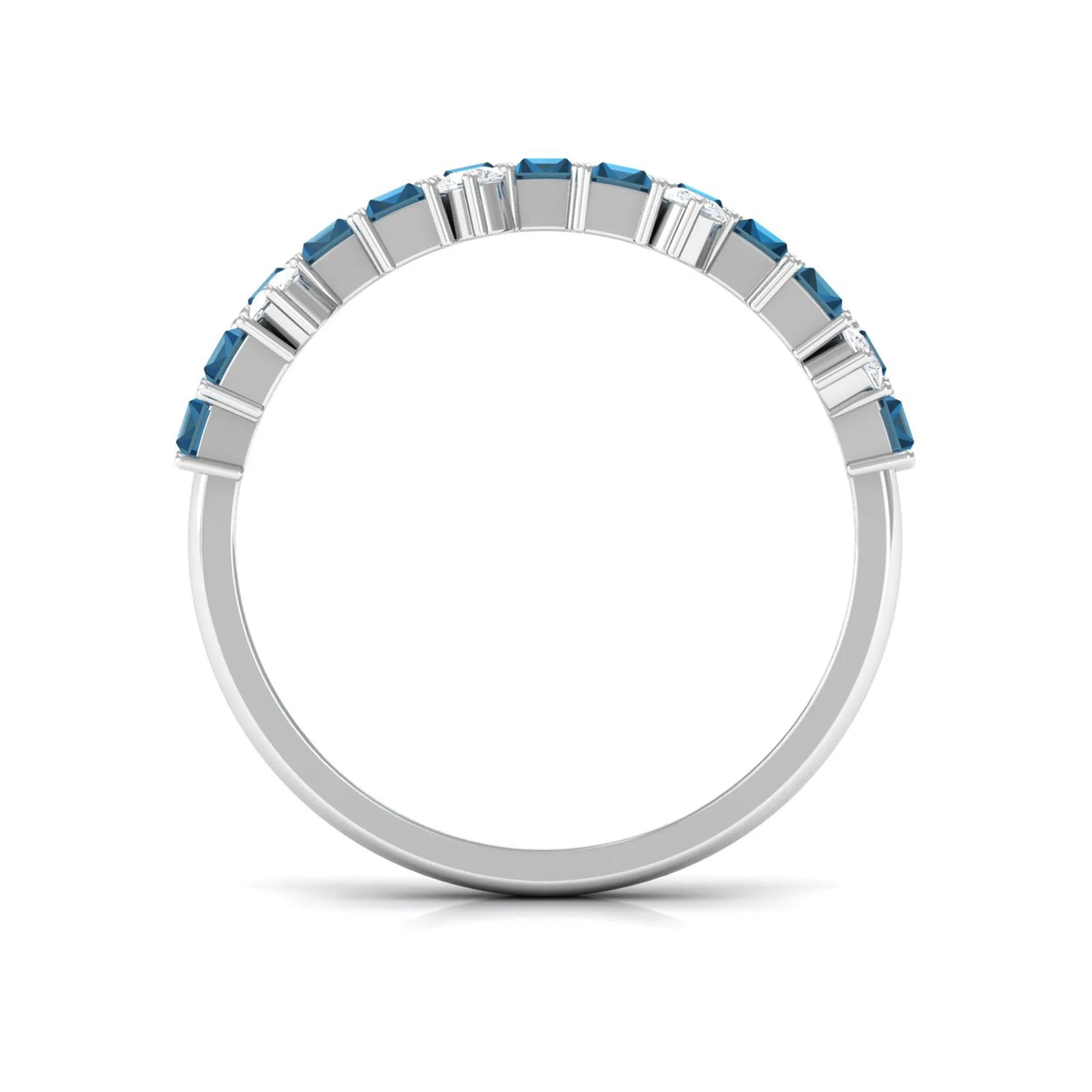 Certified London Blue Topaz and Moissanite Half Eternity Ring
