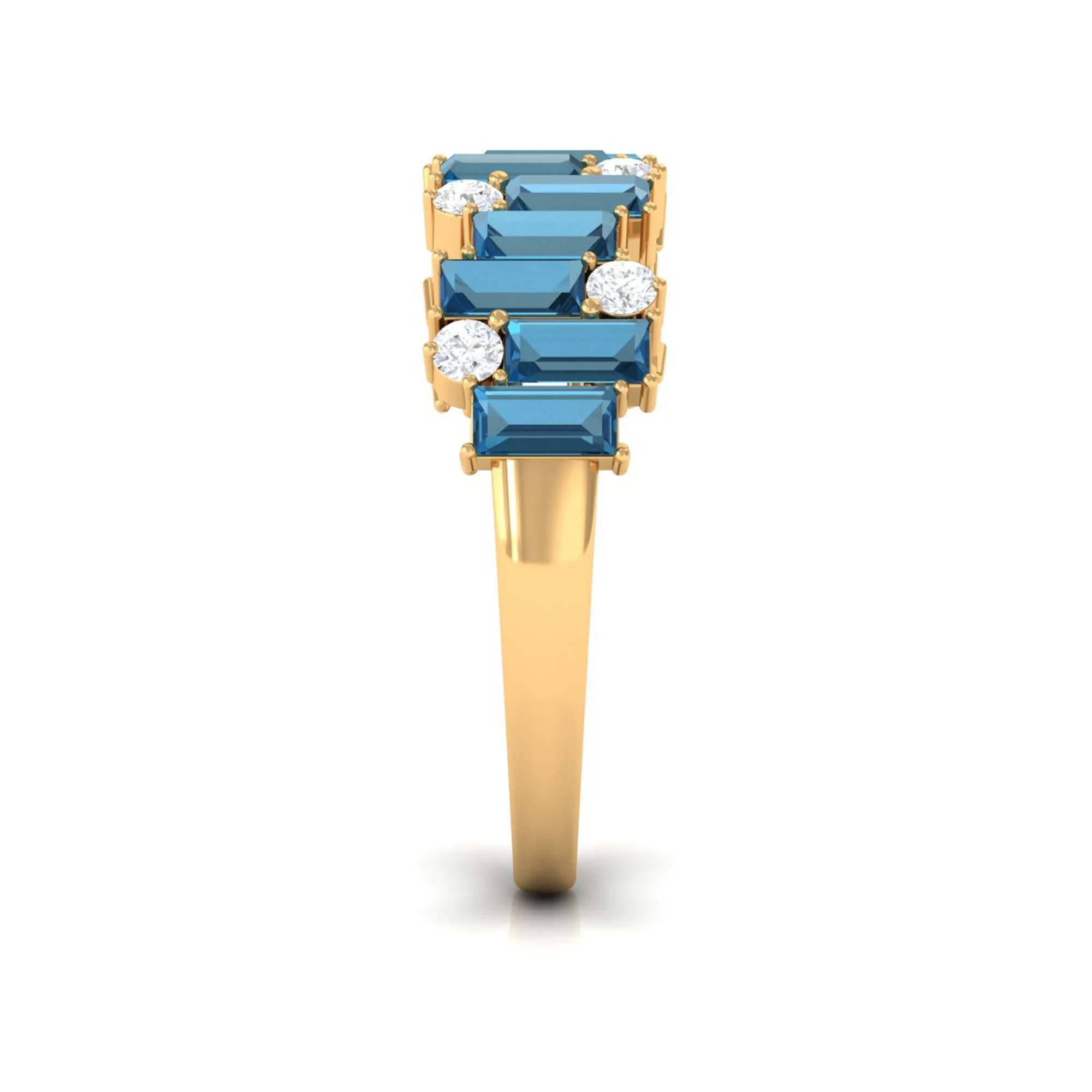 Certified London Blue Topaz and Moissanite Half Eternity Ring