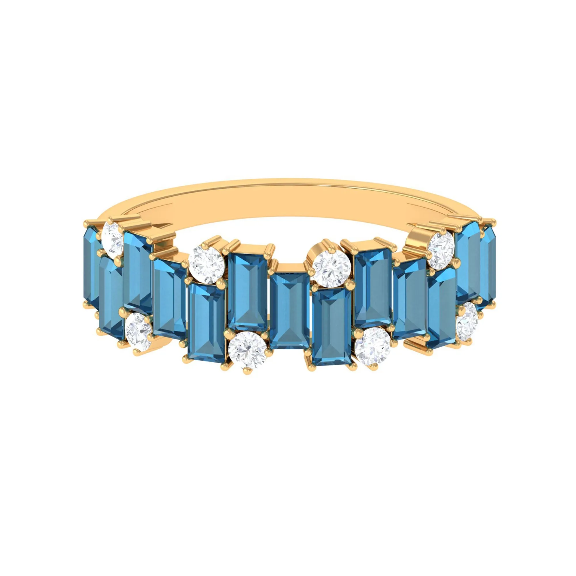Certified London Blue Topaz and Moissanite Half Eternity Ring