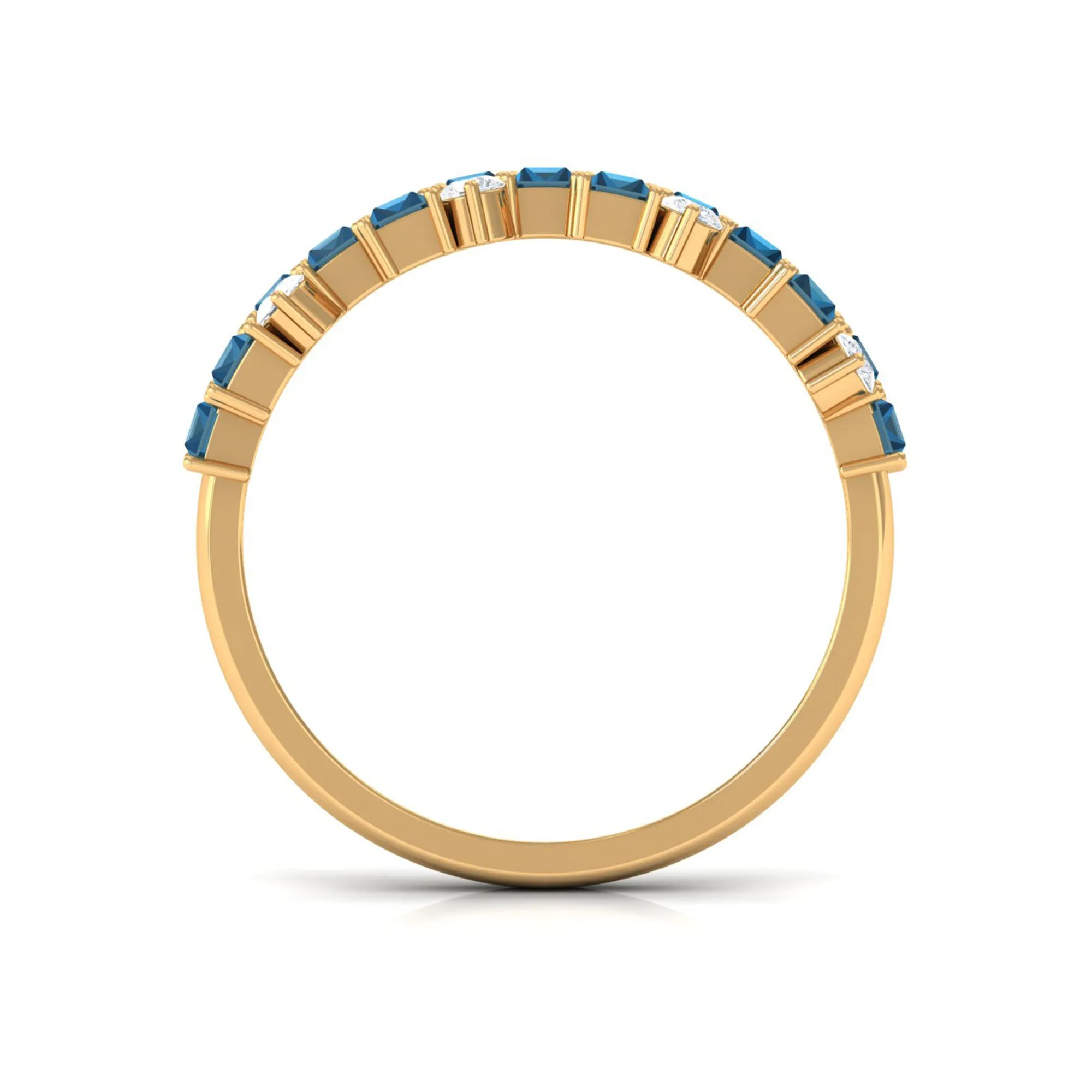 Certified London Blue Topaz and Moissanite Half Eternity Ring