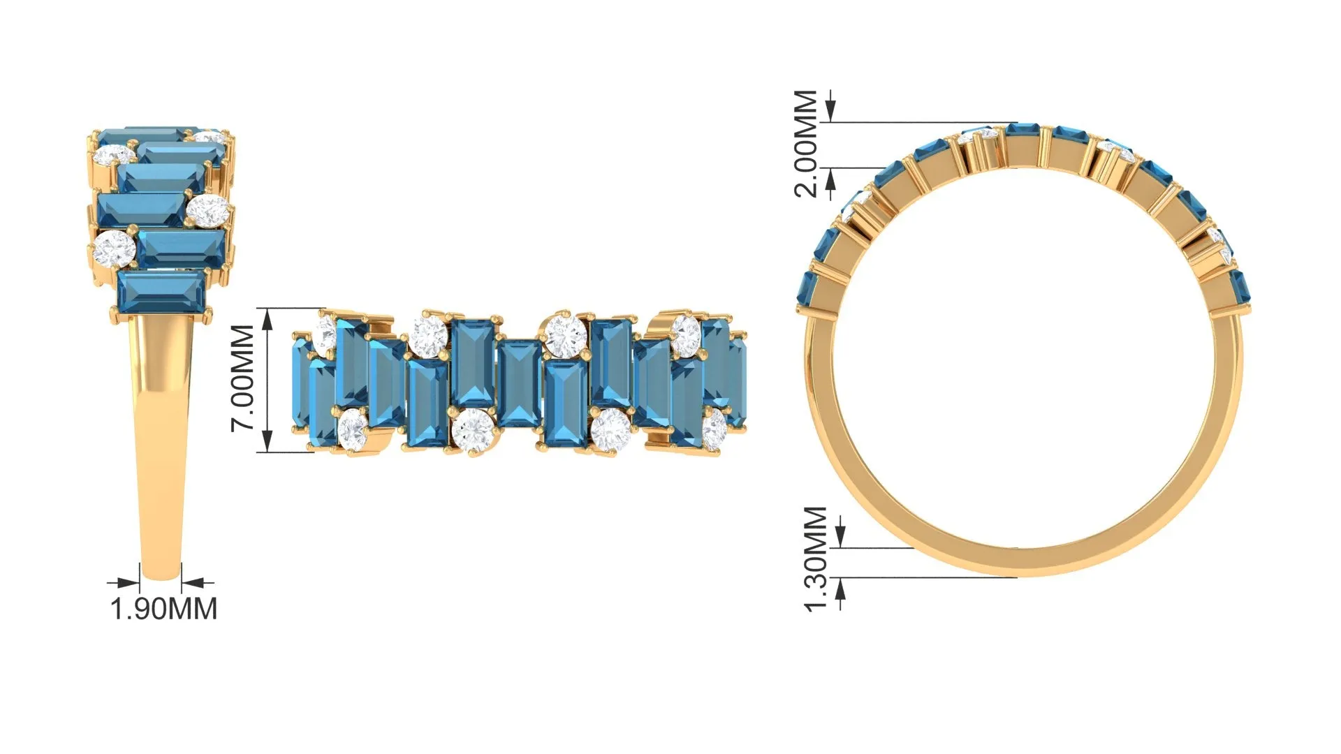 Certified London Blue Topaz and Moissanite Half Eternity Ring