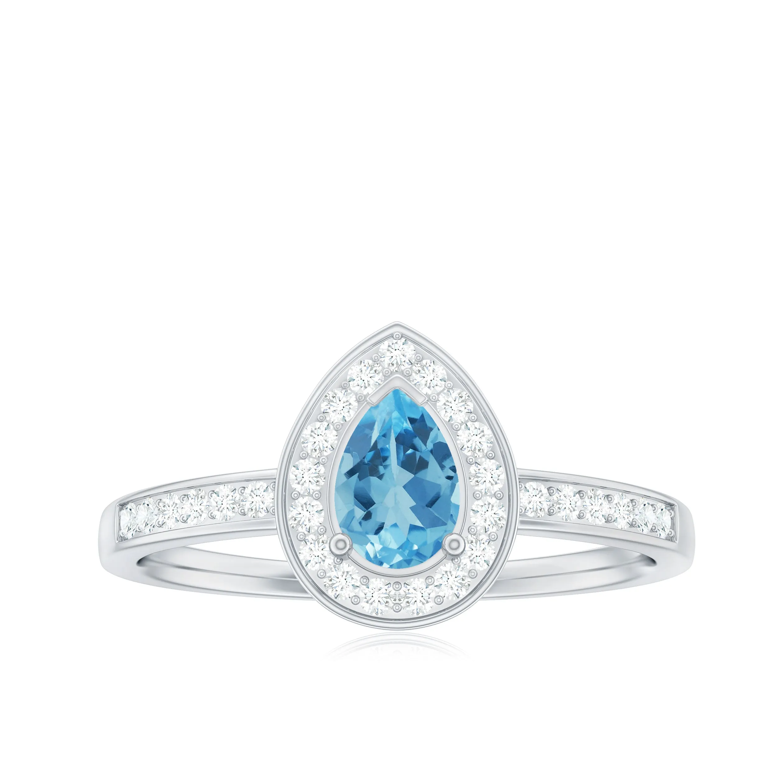 Classic Sky Blue Topaz Engagement Ring with Diamond Halo