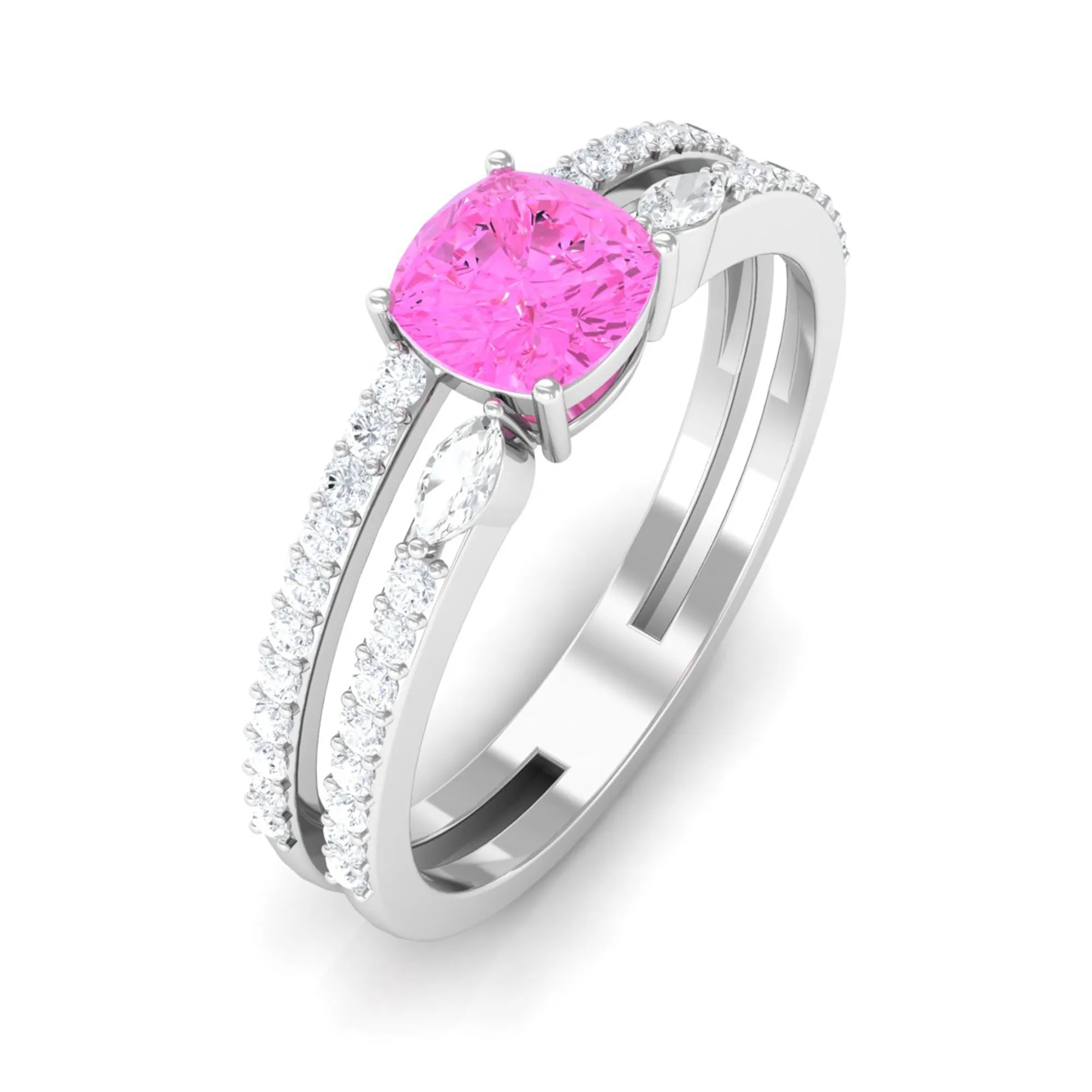Created Pink Sapphire and Diamond Anniversary Double Band Ring