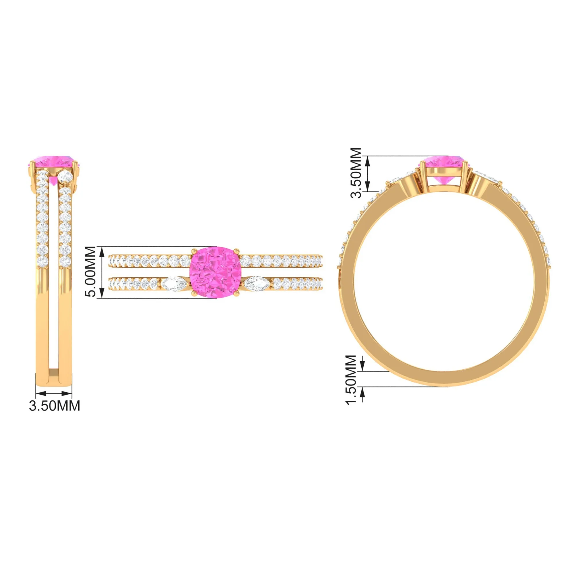 Created Pink Sapphire and Diamond Anniversary Double Band Ring