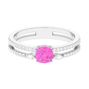 Created Pink Sapphire and Diamond Anniversary Double Band Ring