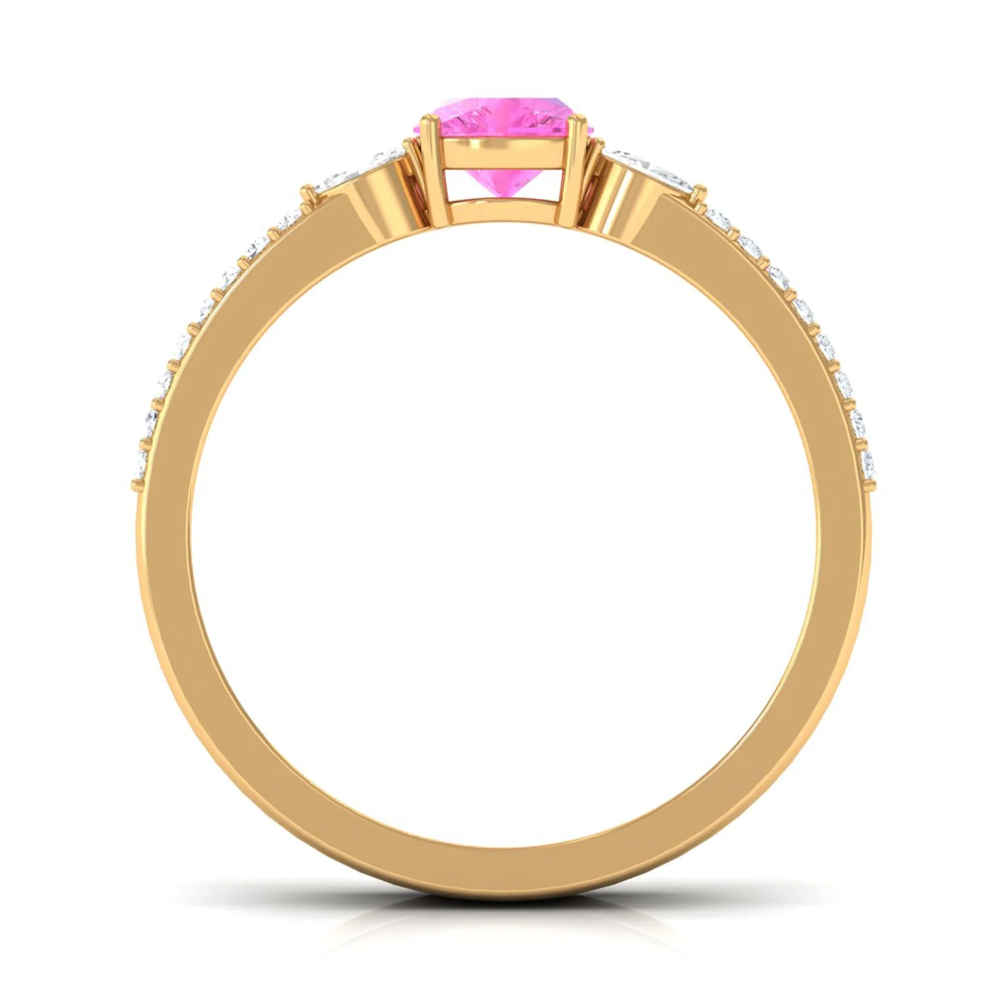 Created Pink Sapphire and Diamond Anniversary Double Band Ring