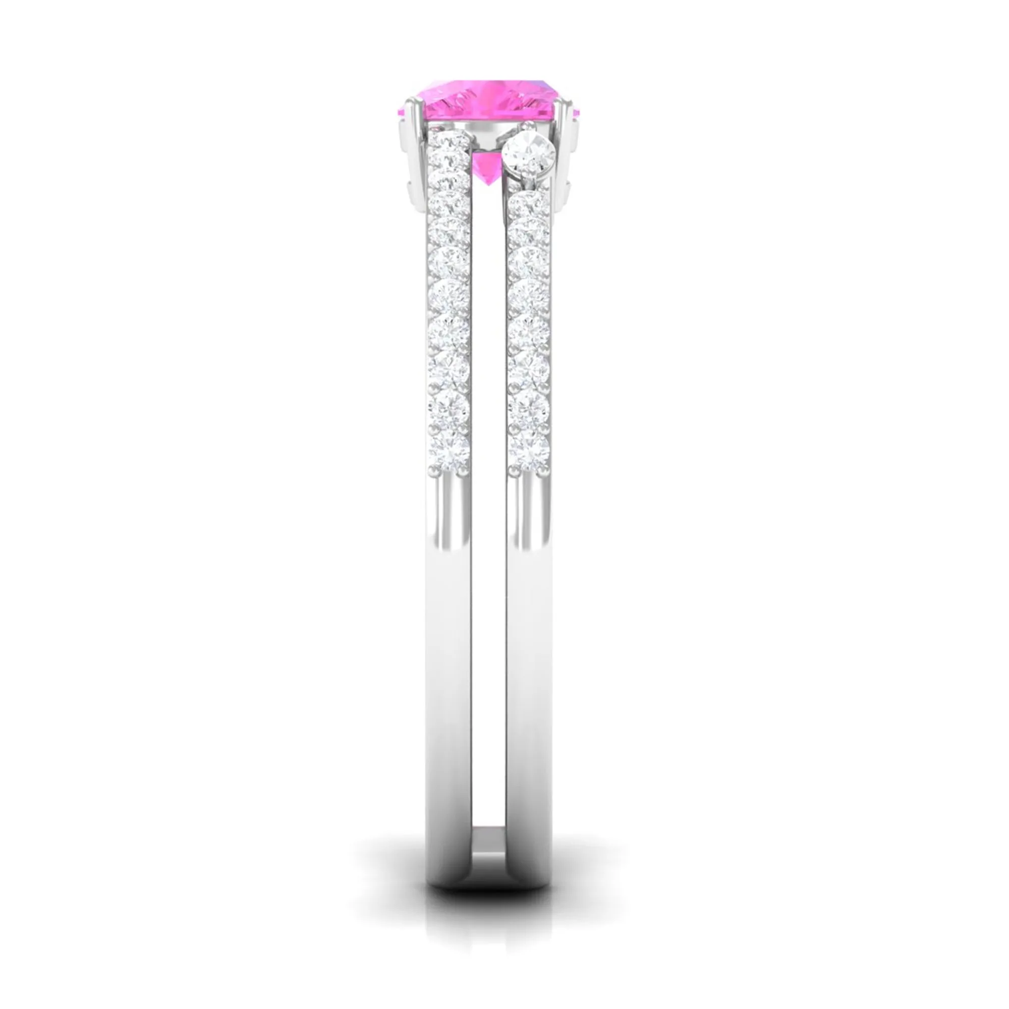 Created Pink Sapphire and Diamond Anniversary Double Band Ring