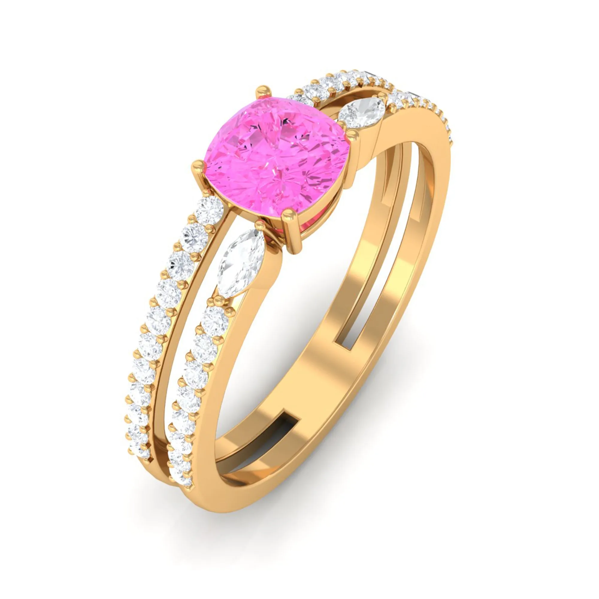Created Pink Sapphire and Diamond Anniversary Double Band Ring