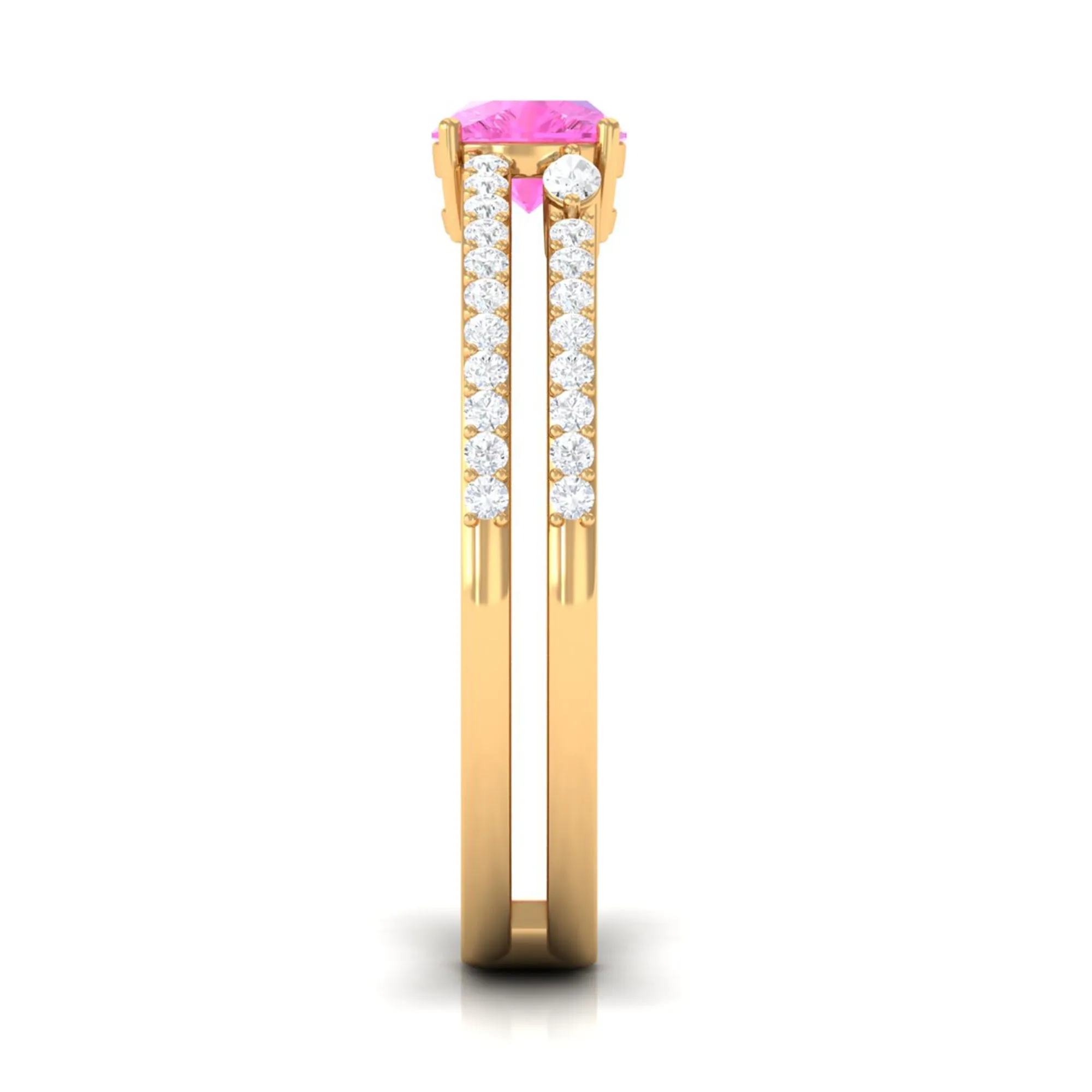 Created Pink Sapphire and Diamond Anniversary Double Band Ring