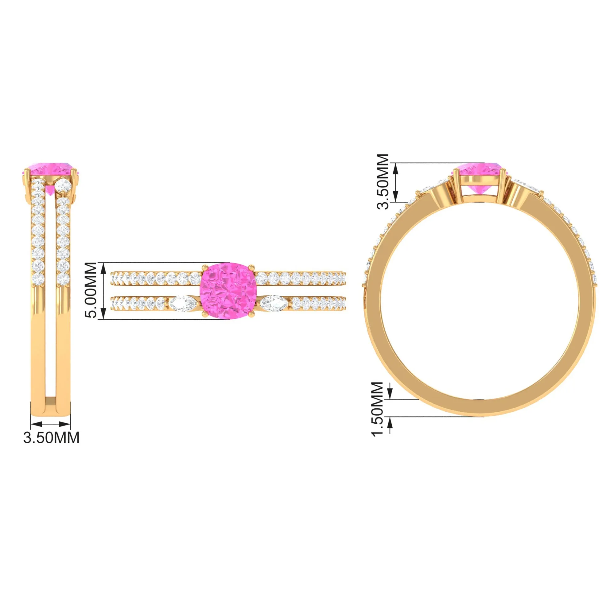 Created Pink Sapphire and Diamond Anniversary Double Band Ring