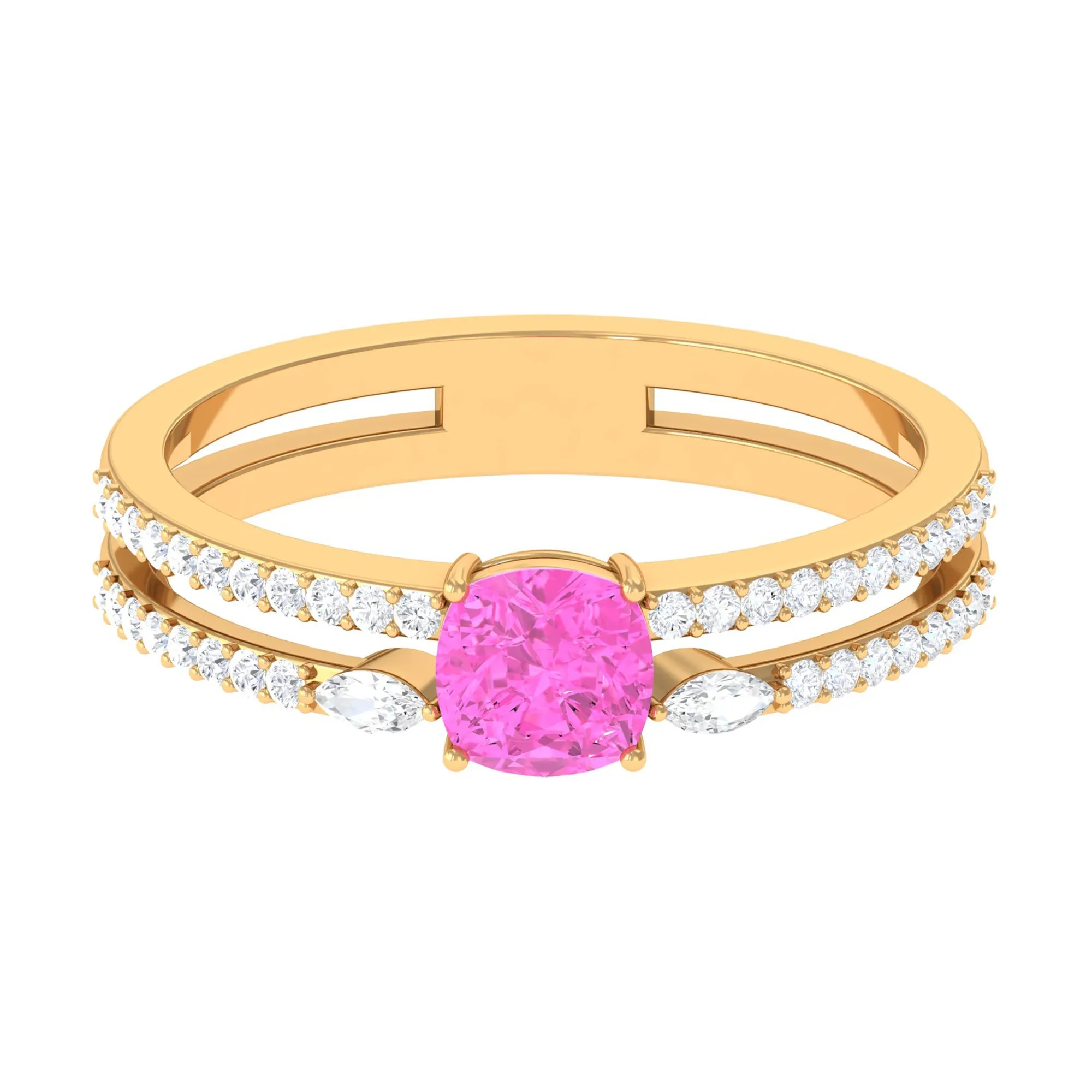 Created Pink Sapphire and Diamond Anniversary Double Band Ring