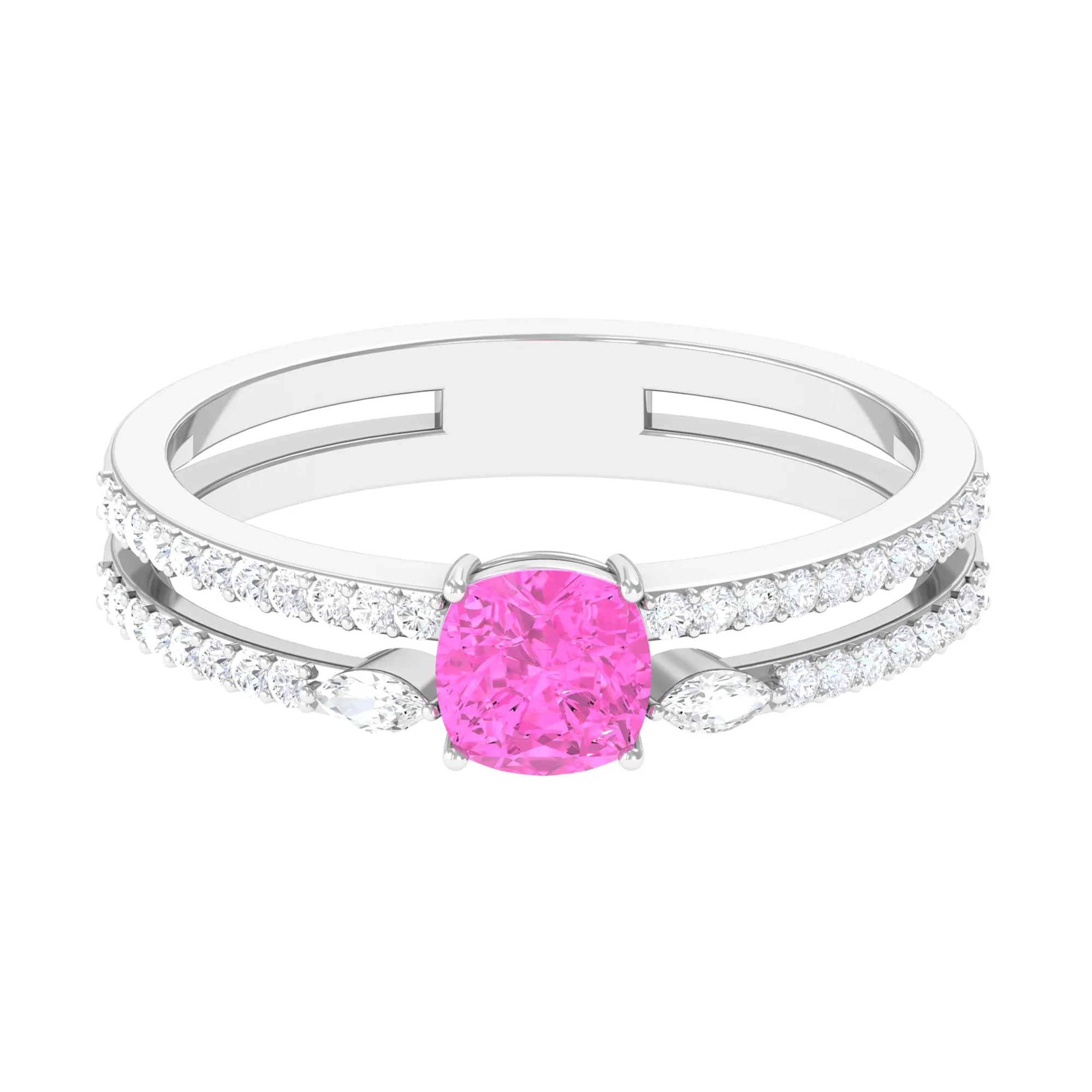Created Pink Sapphire and Diamond Anniversary Double Band Ring