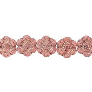 Czech Glass 14mm Pink Opaline with Platinum Wash Wild Rose Bead Strand by Raven's Journey