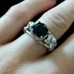 'Deathly Duo' silver tone black stone ring
