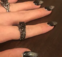 'Deathly Duo' silver tone black stone ring