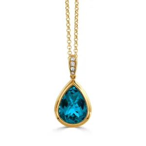 Doves 18K Yellow Gold Diamond Pendant with London Blue Topaz
