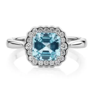 Dress ring with blue topaz simulant in sterling silver