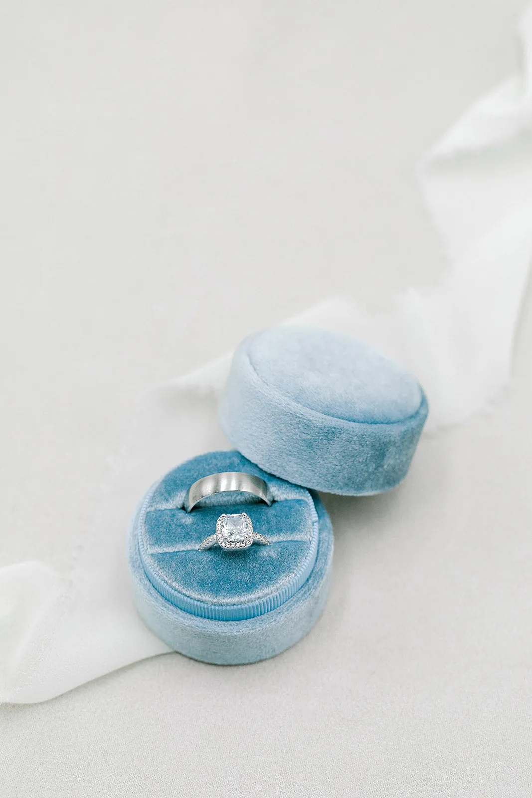 Dusty Blue Velvet Round Ring Box