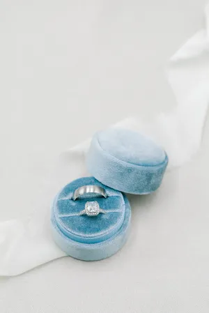 Dusty Blue Velvet Round Ring Box