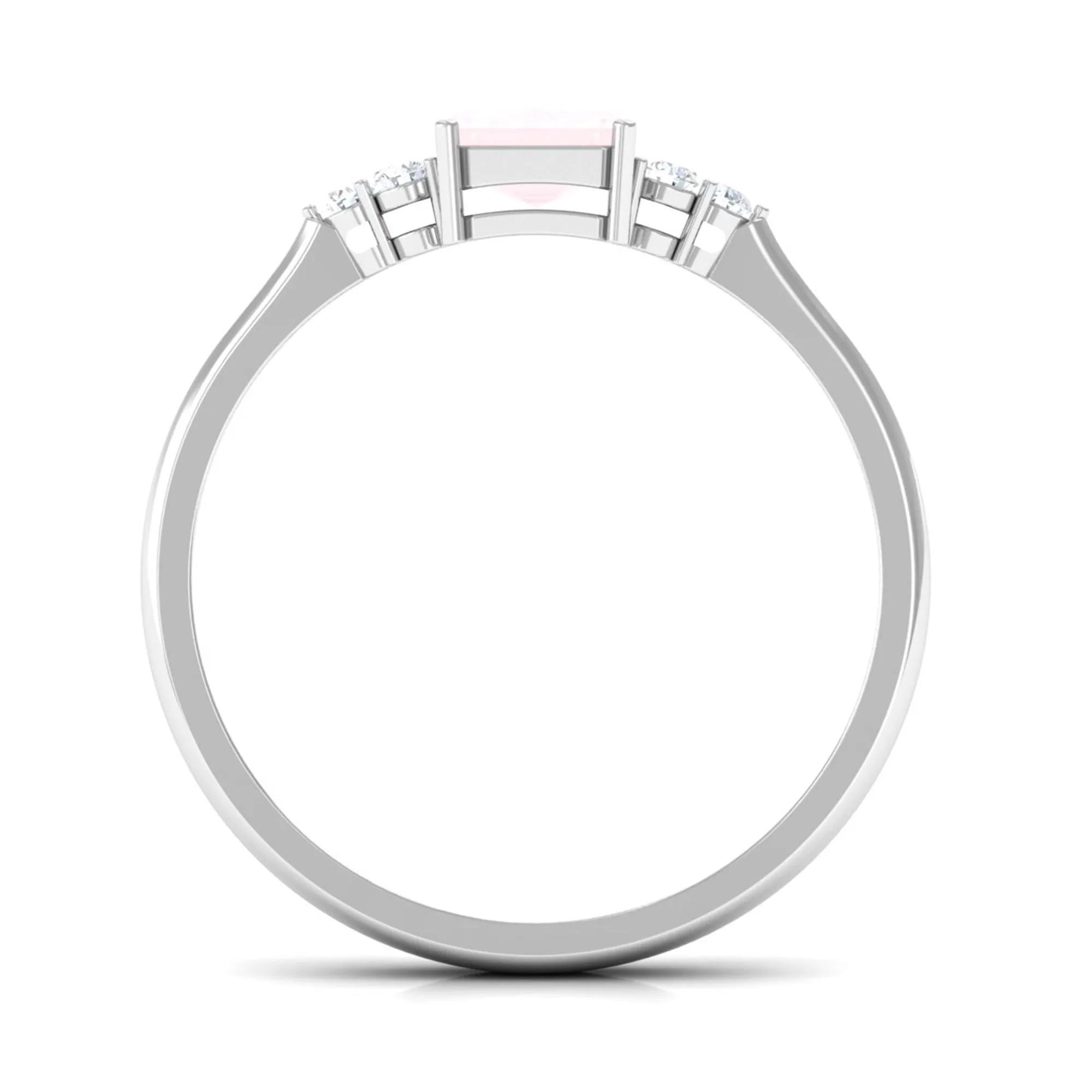 Emerald Cut Rose Quartz Solitaire Engagement Ring with Diamond Trio
