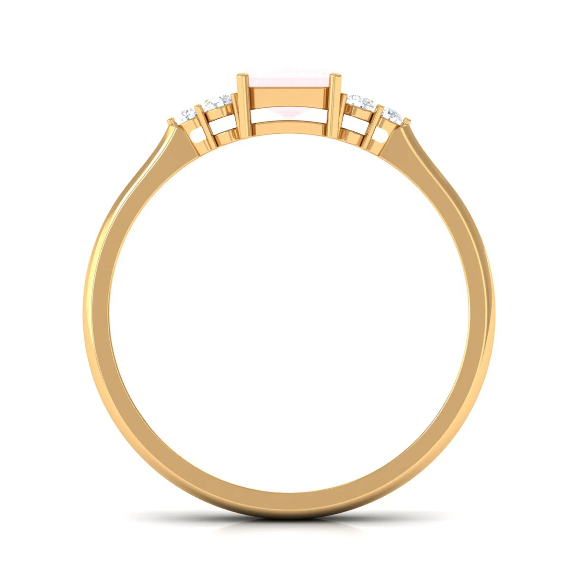 Emerald Cut Rose Quartz Solitaire Engagement Ring with Diamond Trio