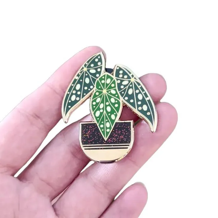 Enamel Pin - Black Polka Dot Begonia by Amber Leaders Designs