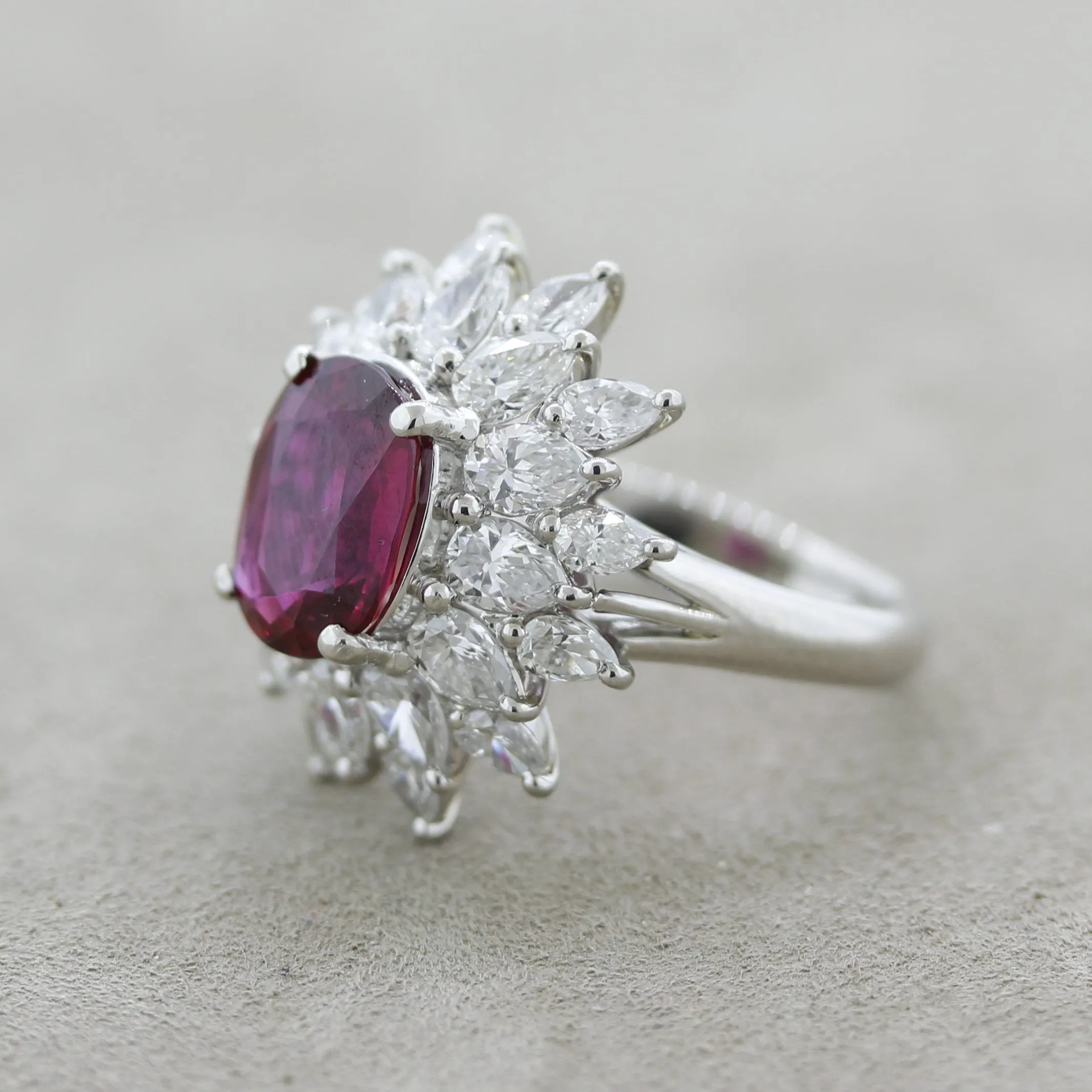Exceptional Ruby Diamond Platinum Ring, GRS Certified