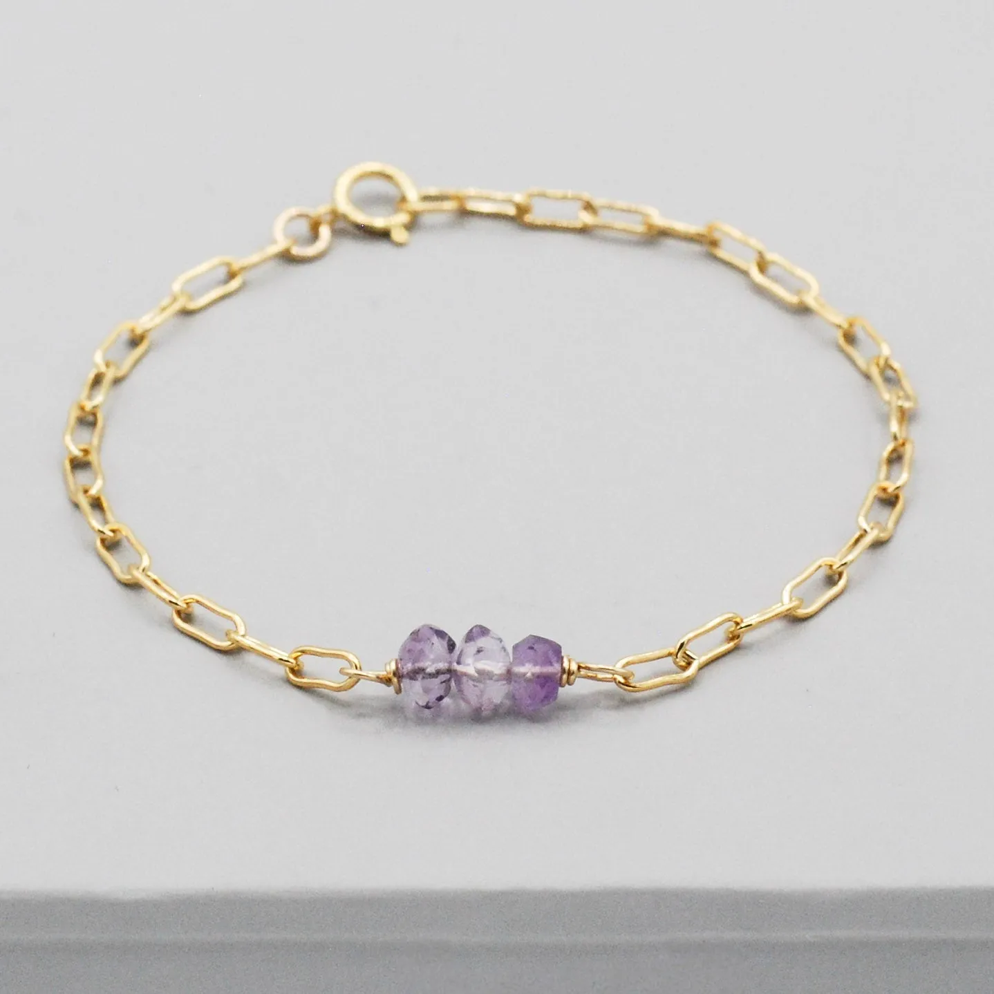 February Amethyst Paper Clip Chain Bracelet