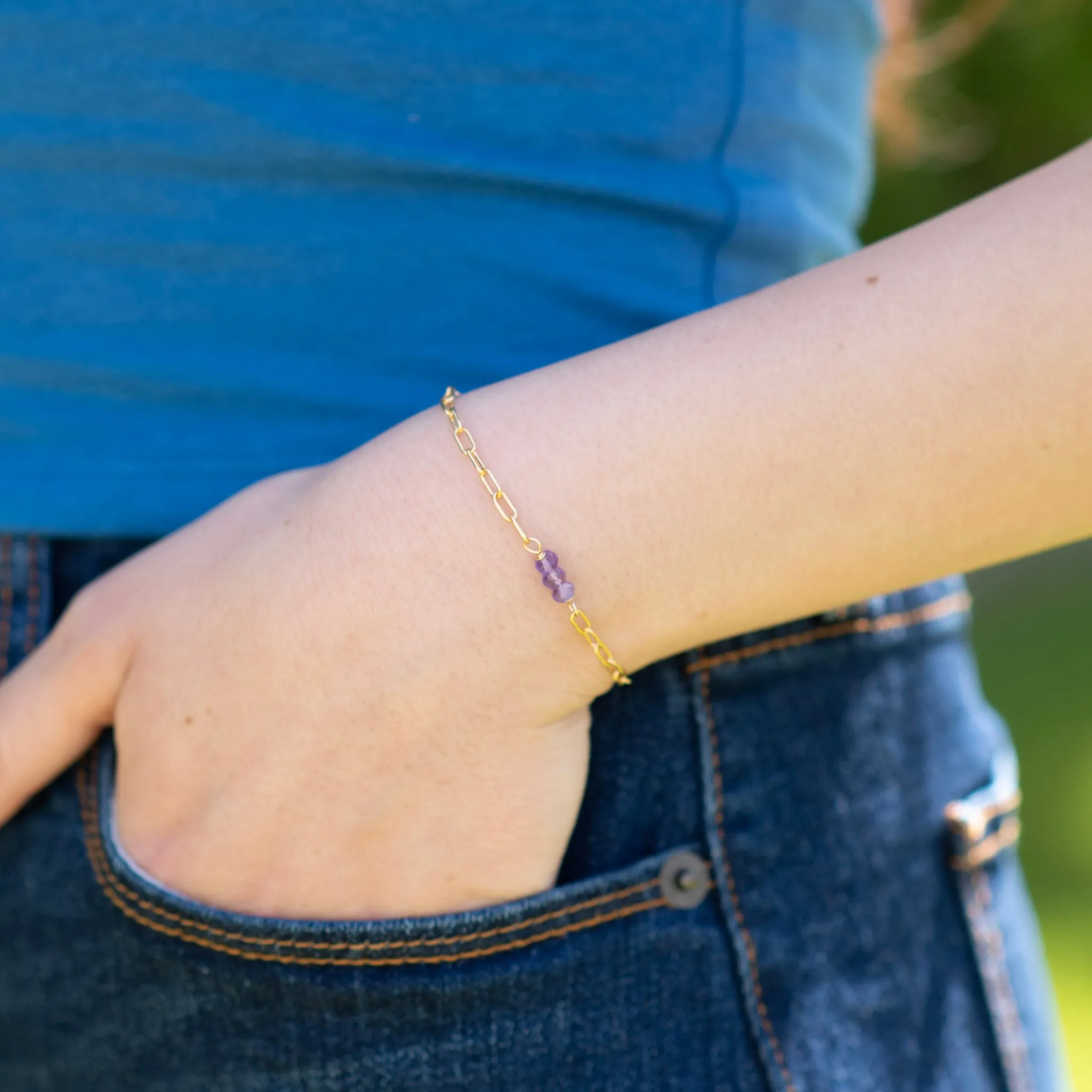 February Amethyst Paper Clip Chain Bracelet