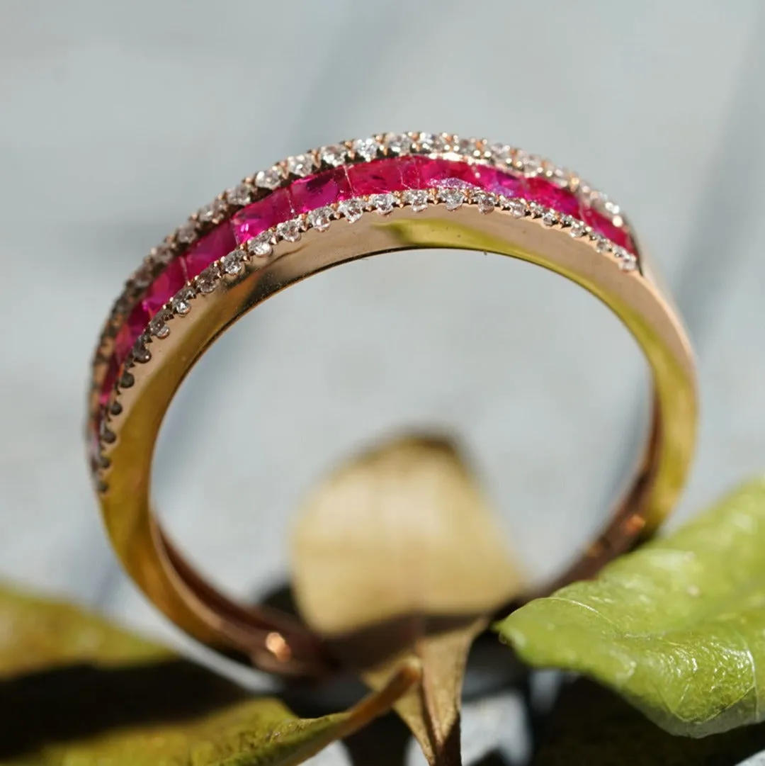 For Her Jewellery - 18K Rose Gold Ruby and Diamond Band Ring