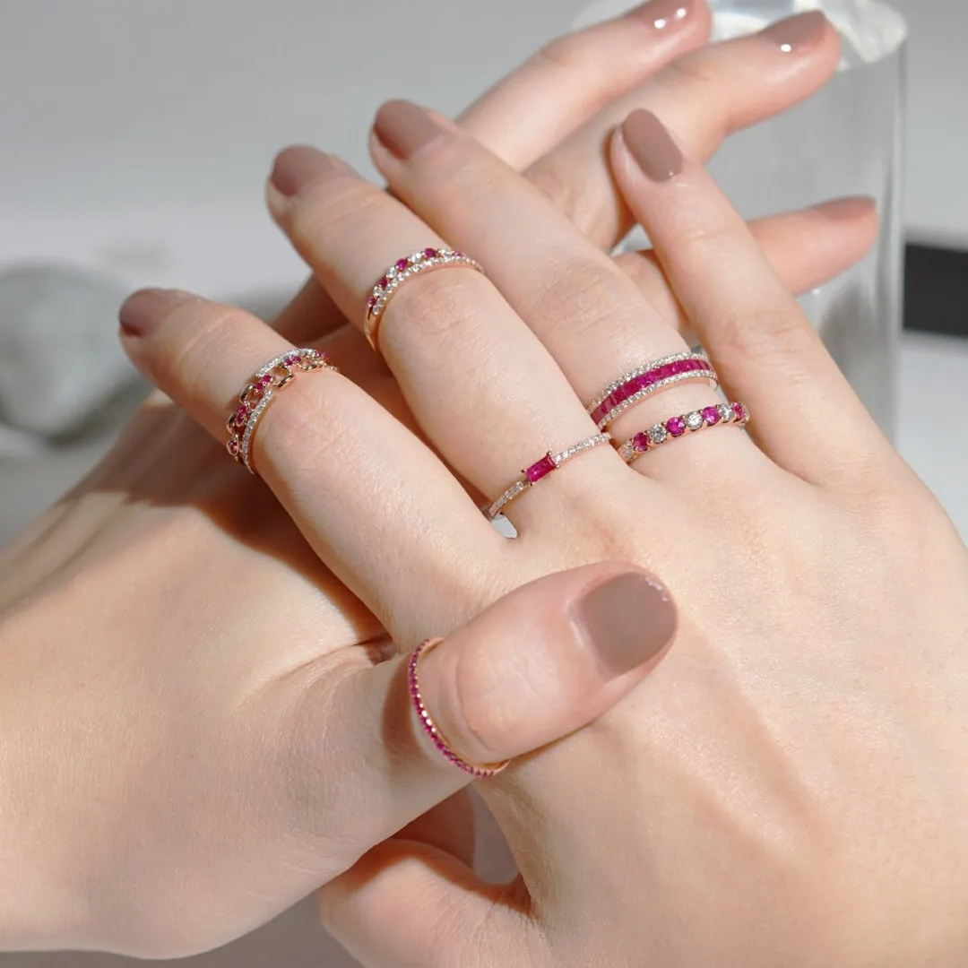 For Her Jewellery - 18K Rose Gold Ruby and Diamond Band Ring