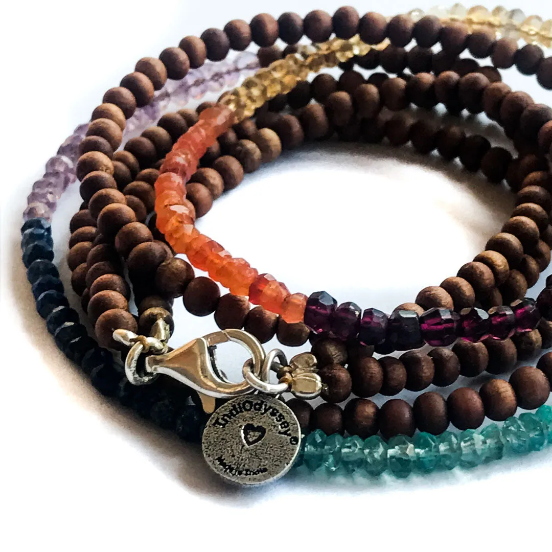 Gemstone & Sandalwood Wrap Chakra Bracelet