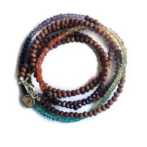Gemstone & Sandalwood Wrap Chakra Bracelet