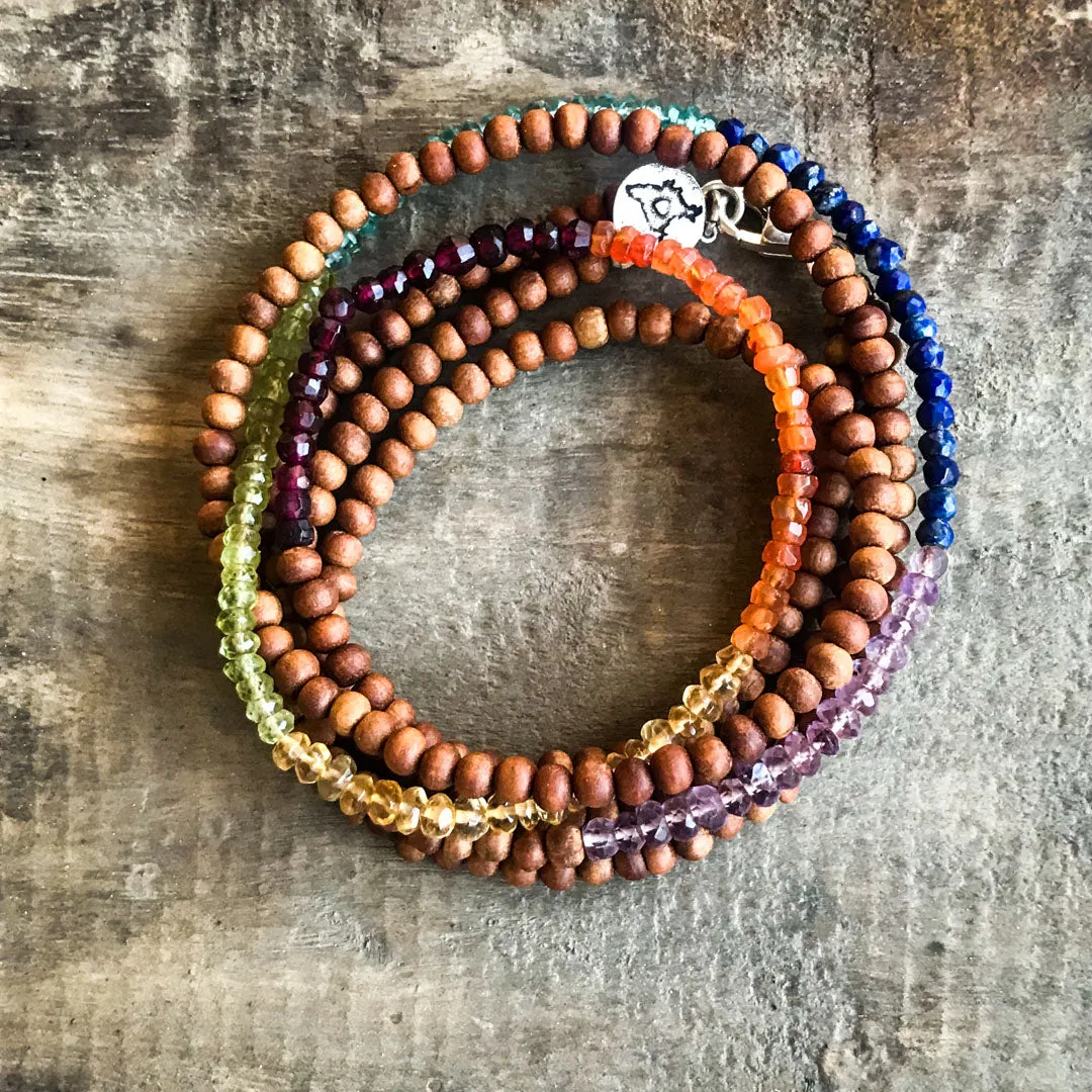 Gemstone & Sandalwood Wrap Chakra Bracelet