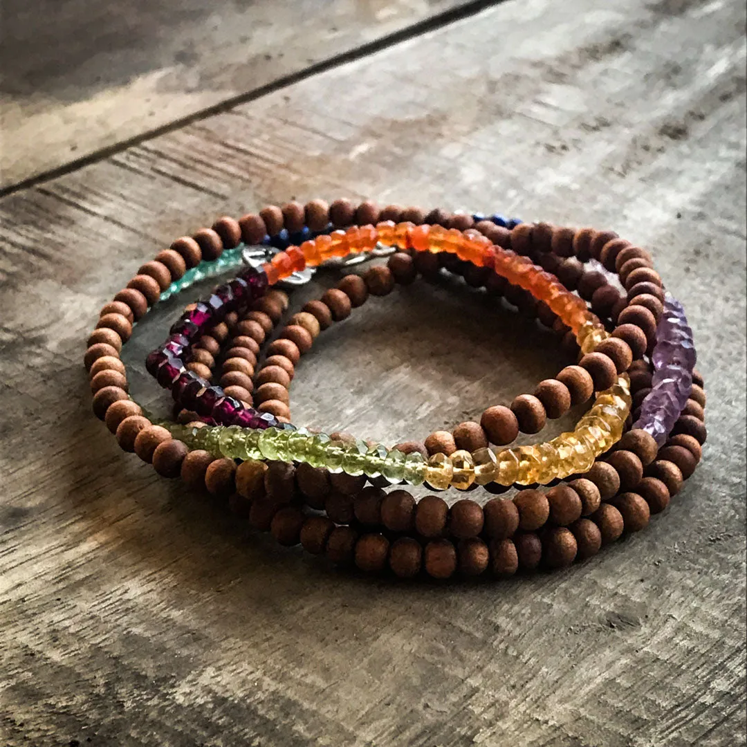 Gemstone & Sandalwood Wrap Chakra Bracelet