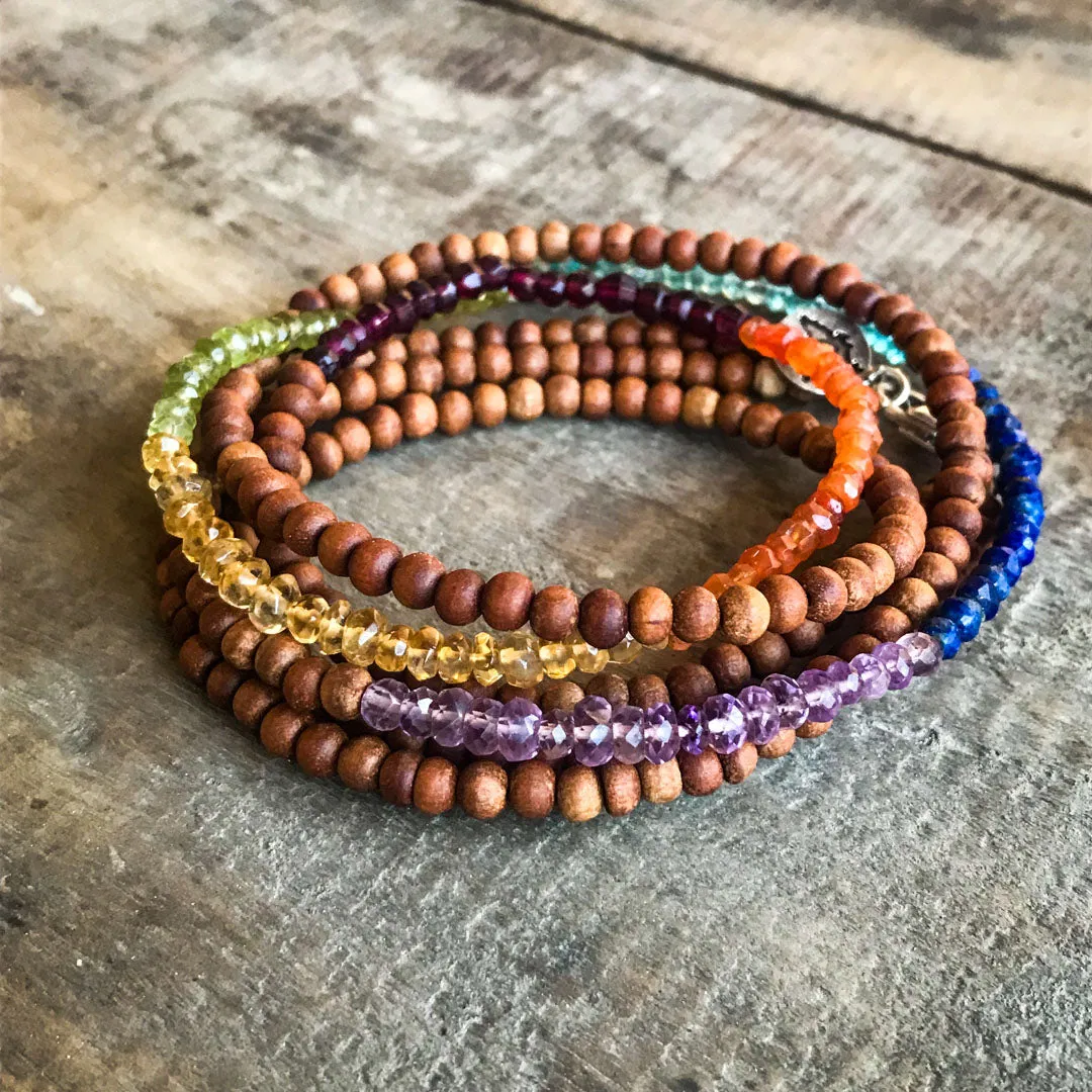 Gemstone & Sandalwood Wrap Chakra Bracelet