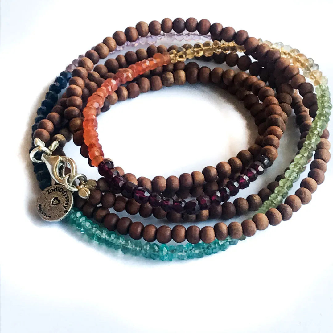 Gemstone & Sandalwood Wrap Chakra Bracelet