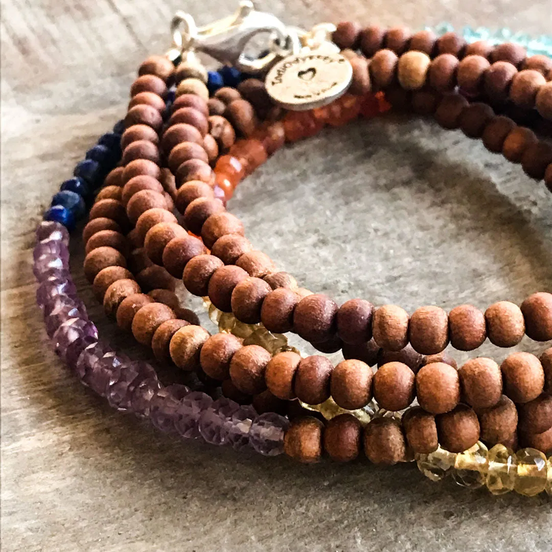 Gemstone & Sandalwood Wrap Chakra Bracelet