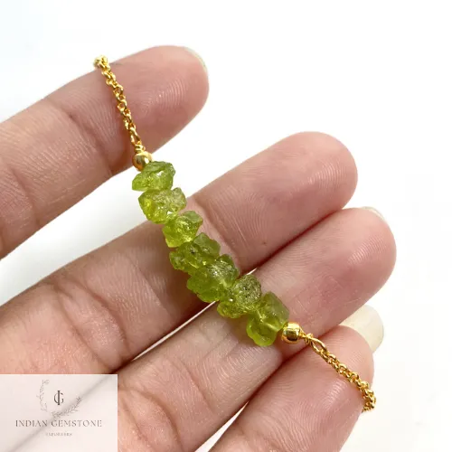 Genuine Raw Peridot Beaded Bracelet, Rough Crystal Jewelry, Adjustable Beaded Friendship Bracelet, Raw Gemstone bracelet, Beads Bracelet