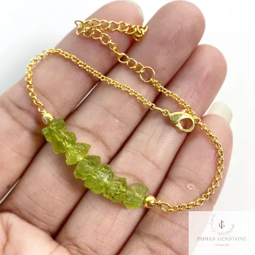 Genuine Raw Peridot Beaded Bracelet, Rough Crystal Jewelry, Adjustable Beaded Friendship Bracelet, Raw Gemstone bracelet, Beads Bracelet