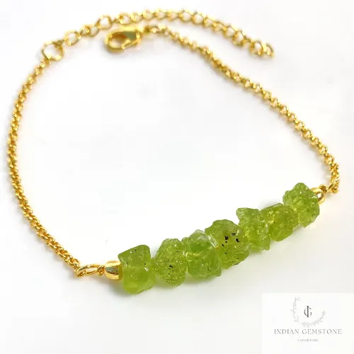Genuine Raw Peridot Beaded Bracelet, Rough Crystal Jewelry, Adjustable Beaded Friendship Bracelet, Raw Gemstone bracelet, Beads Bracelet